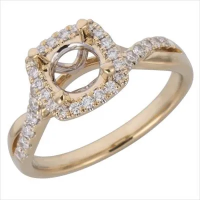 PreStyled Sets Engagement Collections 18K Yellow Gold Semi Mount Cushion Halo Twisted Shank PreStyled Sets Engagement Collections 18K Yellow Gold Semi Mount Cushion Halo Twisted Shank