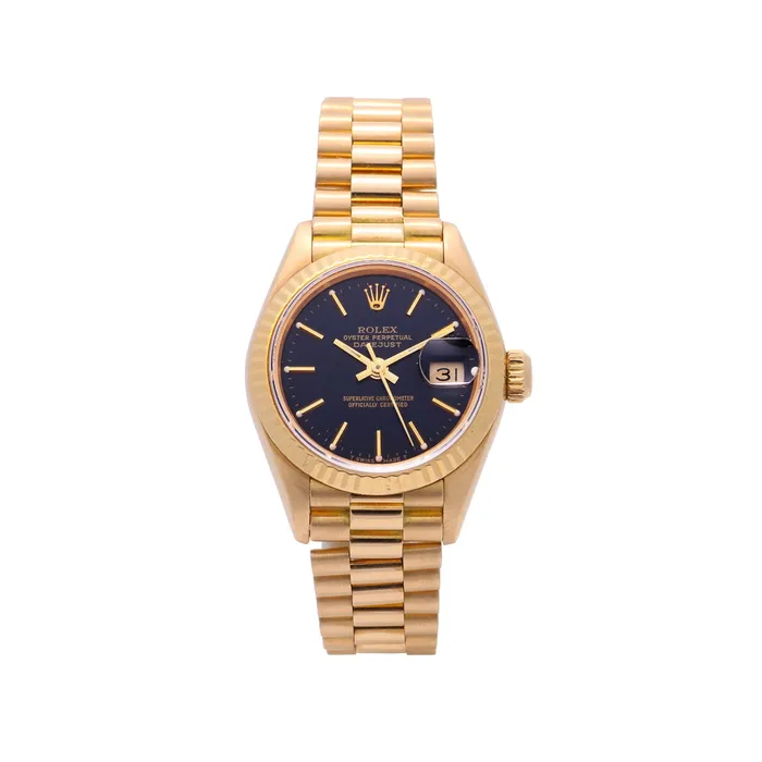PreStyled Sets Preowned Rolex Rolex Datejust 26 18K Yellow Gold Black Dial President Automatic Preowned PreStyled Sets Preowned Rolex Rolex Datejust 26 18K Yellow Gold Black Dial President Automatic Preowned