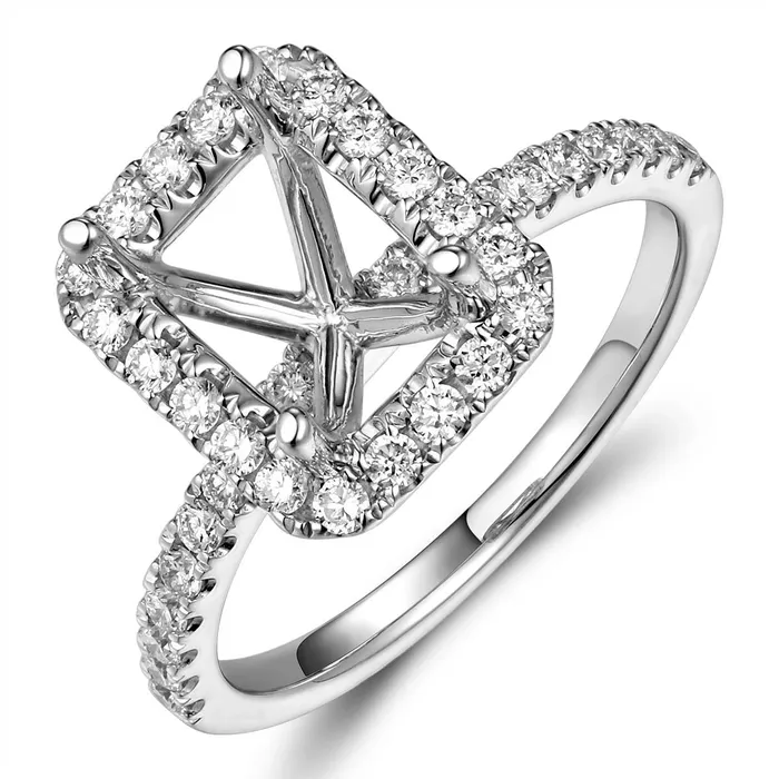Rings 18K White Gold Rectangular Halo Semi Mount Diamond Ring Engagement Collections Rings 18K White Gold Rectangular Halo Semi Mount Diamond Ring Engagement Collections