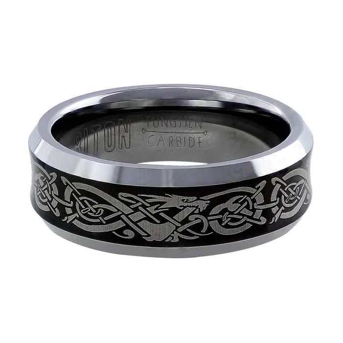 Rings CJ Charles Jewelers Mens Tungsten Carbide Band with Celtic Knots Dragons