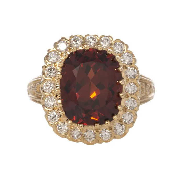 Rings Croghans Garnet Diamond Cluster 14K Yellow Gold Ring