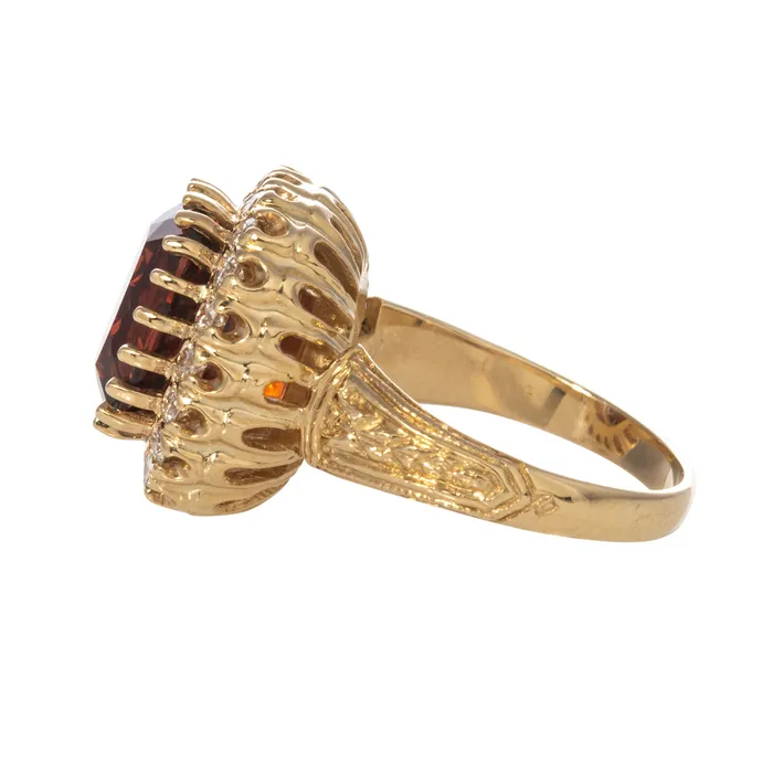 Rings Croghans Garnet Diamond Cluster 14K Yellow Gold Ring