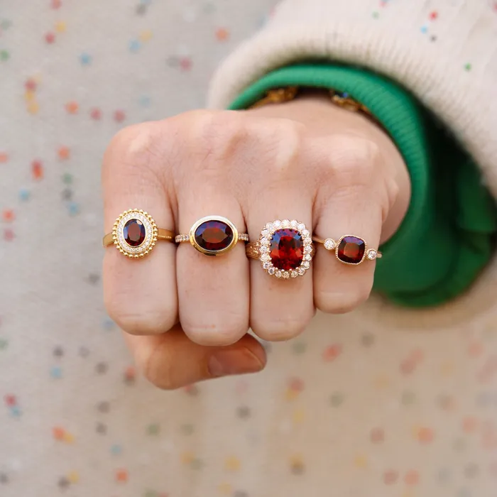 Rings Croghans Garnet Diamond Cluster 14K Yellow Gold Ring