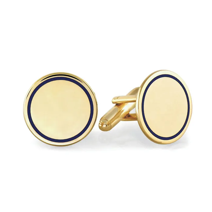 Rings Croghans Gold Plated Blue Enamel Trim Round Cufflinks