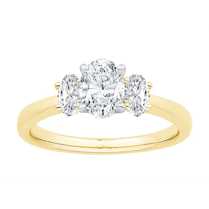 Rings Engagement Collections 14K Yellow and White Gold Diamond 3Stone Ring White Gold Head Oval Sides Rings Engagement Collections 14K Yellow and White Gold Diamond 3Stone Ring White Gold Head Oval Sides