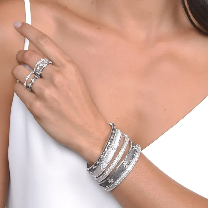 Rings Jude Frances Jude Frances Sterling Silver Narrow Beaded Maltese Cuff