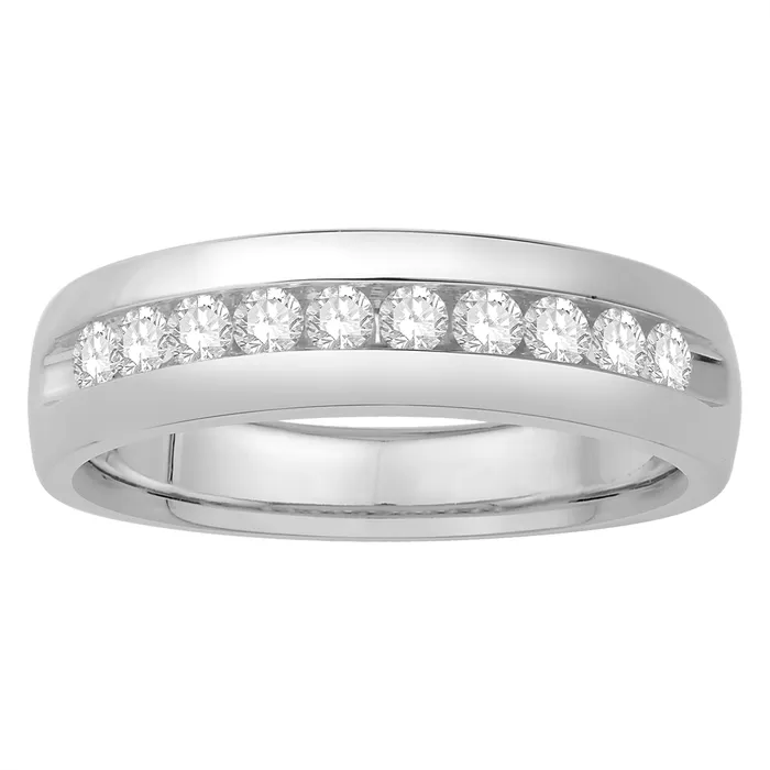 Rings Mens Bands Gents 14K White Gold Diamond Band
