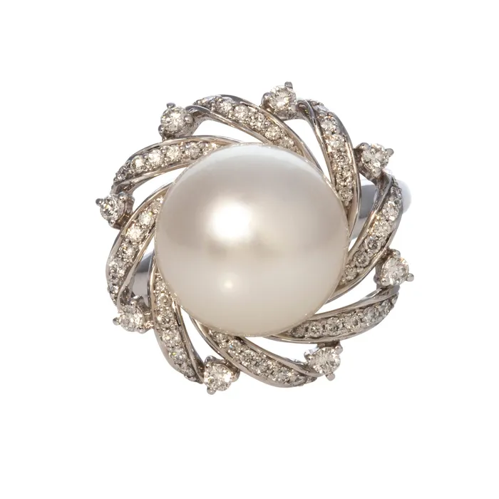 Rings South Sea Pearl Diamond 18K White Gold Ring Croghans