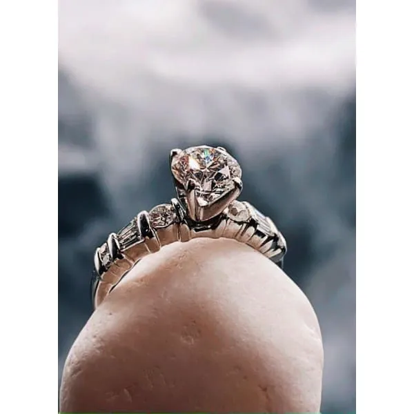Rings Unique Diamond Engagement Ring Set in 14K White Gold 150ct tw Round Brilliant Baguette Cut Clarity Enhanced Diamonds Diamond Source NYC