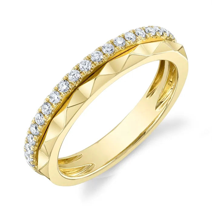 Rings Wedding Bands 14K Yellow Gold Double Row Geo Pyramid and Diamond Band