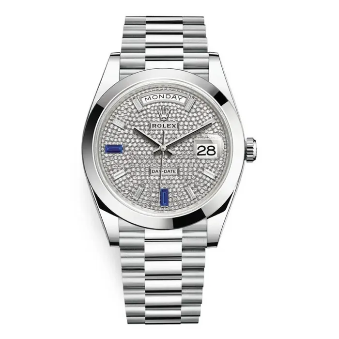 Rolex Bracelets Rolex Day Date 40mm Ref 2282060029 Pave Diamond Sapphire Dial Platinum President Bracelet Mens Watch Rolex Bracelets Rolex Day Date 40mm Ref 2282060029 Pave Diamond Sapphire Dial Platinum President Bracelet Mens Watch
