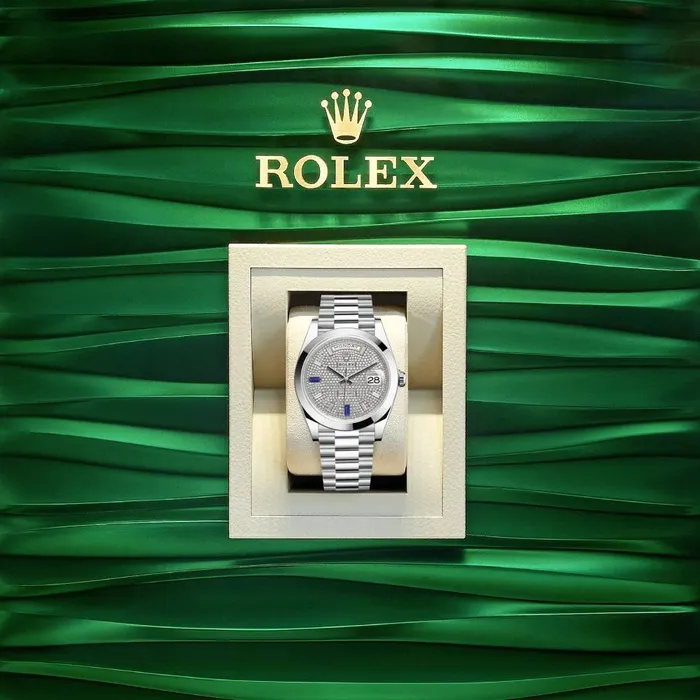 Rolex Bracelets Rolex Day Date 40mm Ref 2282060029 Pave Diamond Sapphire Dial Platinum President Bracelet Mens Watch