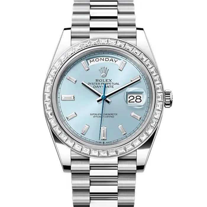 Rolex Bracelets Rolex Day Date 40mm Ref 228396tbr0002 Ice Blue Diamond Dial Platinum President Bracelet Mens Watch