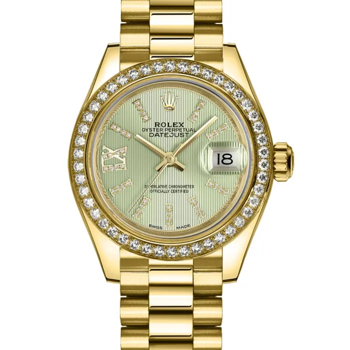 Rolex Bracelets Rolex Lady Datejust 28mm Ref 279138rbr0003 Green Dial 18K Yellow Gold President Bracelet Womens Watch