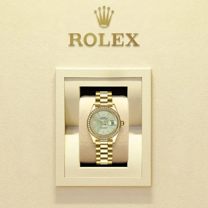 Rolex Bracelets Rolex Lady Datejust 28mm Ref 279138rbr0003 Green Dial 18K Yellow Gold President Bracelet Womens Watch
