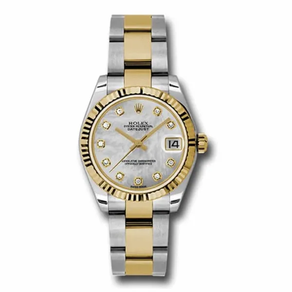 Rolex Datejust 31mm Ref 178273 mdo White Mother of Pearl Diamond Dial Two Tone Stainless Steel 18K Yellow Gold Oyster Bracelet Womens Watch Rolex Bracelets Rolex Datejust 31mm Ref 178273 mdo White Mother of Pearl Diamond Dial Two Tone Stainless Steel 18K Yellow Gold Oyster Bracelet Womens Watch Rolex Bracelets