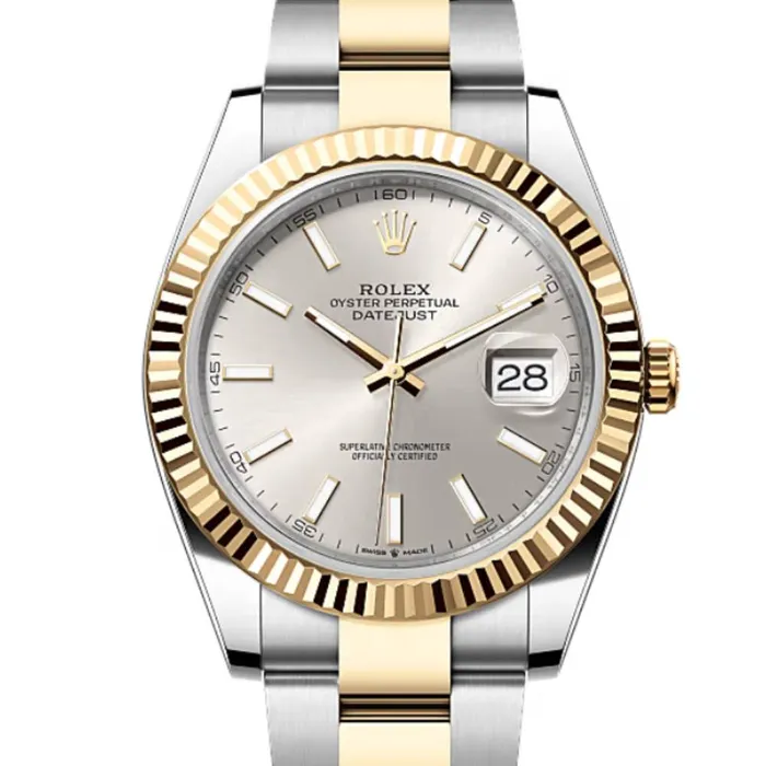 Rolex Datejust 41mm Ref 1263330001 Silver Diamond Dial Two Tone Stainless Steel 18K Yellow Gold Oyster Bracelet Mens Watch Rolex Bracelets