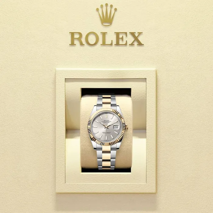Rolex Datejust 41mm Ref 1263330001 Silver Diamond Dial Two Tone Stainless Steel 18K Yellow Gold Oyster Bracelet Mens Watch Rolex Bracelets