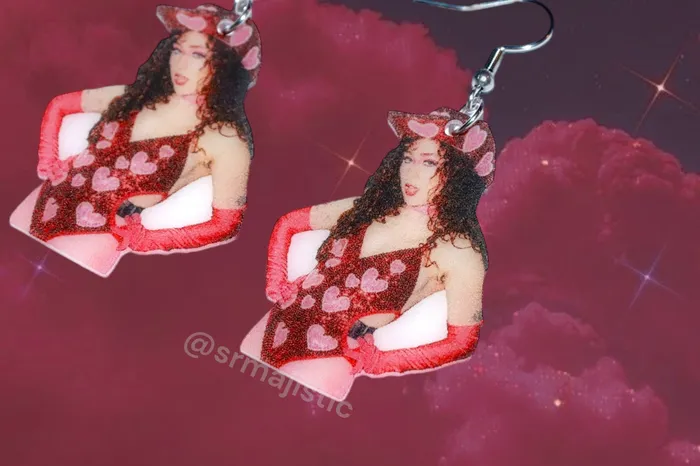 Sam Makes Things Chappell Roan in a Pink Heart Cowboy Outfit Cute Aesthetic Handmade Earrings Earrings Sam Makes Things Chappell Roan in a Pink Heart Cowboy Outfit Cute Aesthetic Handmade Earrings Earrings