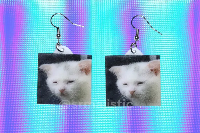 Sam Makes Things Earrings READY TO SHIP Sad and Sleepy Cat Meme Handmade Earrings Sam Makes Things Earrings READY TO SHIP Sad and Sleepy Cat Meme Handmade Earrings