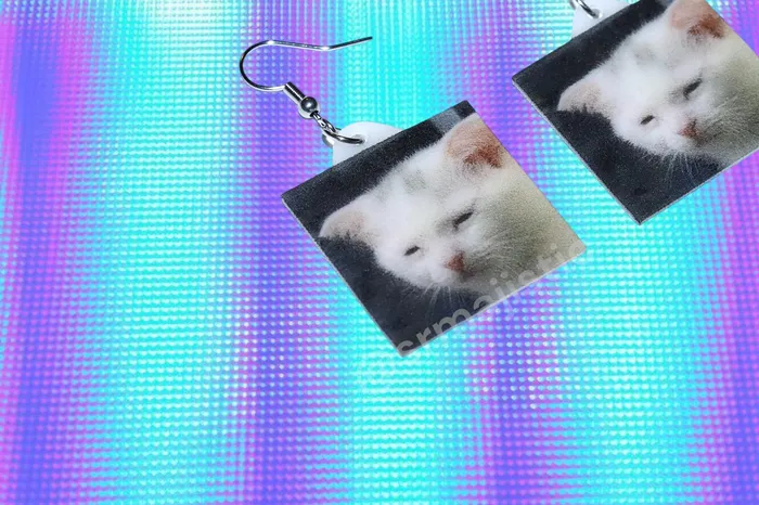 Sam Makes Things Earrings READY TO SHIP Sad and Sleepy Cat Meme Handmade Earrings Sam Makes Things Earrings READY TO SHIP Sad and Sleepy Cat Meme Handmade Earrings