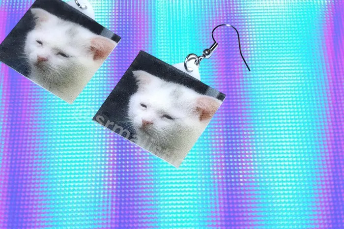 Sam Makes Things Earrings READY TO SHIP Sad and Sleepy Cat Meme Handmade Earrings Sam Makes Things Earrings READY TO SHIP Sad and Sleepy Cat Meme Handmade Earrings