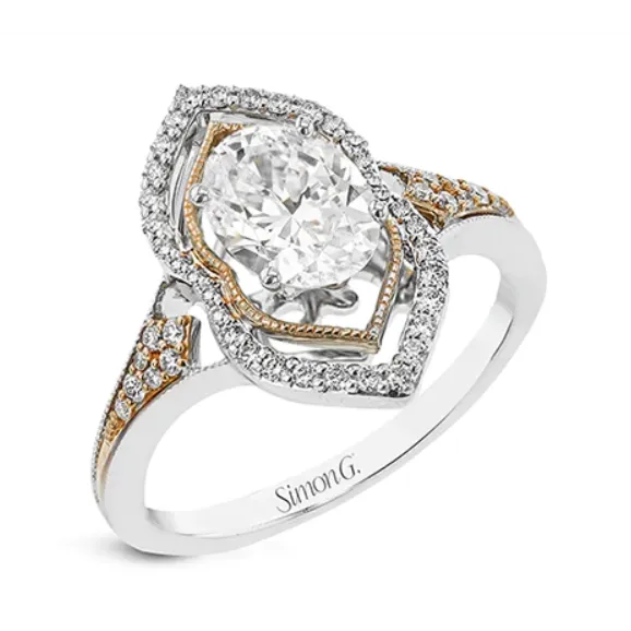 Simon G Rings Simon G 18K White and Yellow Gold Semi Mount Diamond Ring with Marquise Halo Simon G Rings Simon G 18K White and Yellow Gold Semi Mount Diamond Ring with Marquise Halo