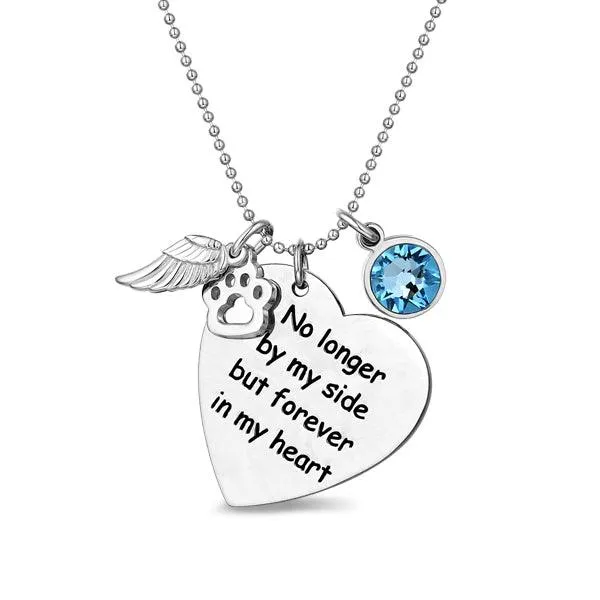 Sterling Silver Custom Pet Memorial Heart Birthstone Necklace with Angel Wing and Paw Print Belbren Necklaces Sterling Silver Custom Pet Memorial Heart Birthstone Necklace with Angel Wing and Paw Print Belbren Necklaces