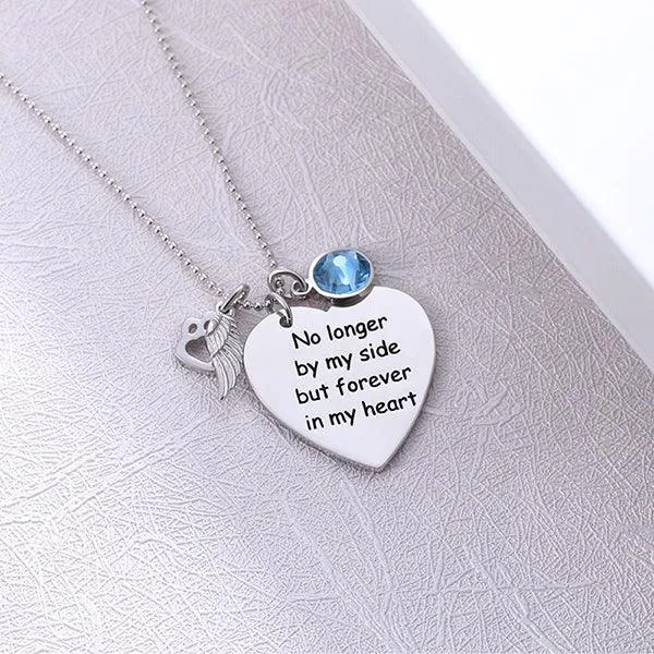 Sterling Silver Custom Pet Memorial Heart Birthstone Necklace with Angel Wing and Paw Print Belbren Necklaces