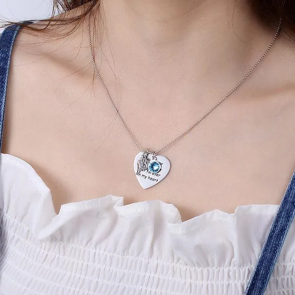 Sterling Silver Custom Pet Memorial Heart Birthstone Necklace with Angel Wing and Paw Print Belbren Necklaces