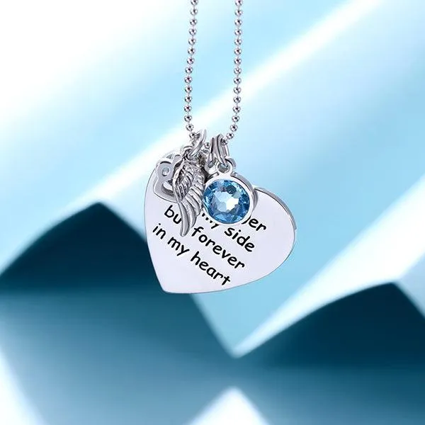 Sterling Silver Custom Pet Memorial Heart Birthstone Necklace with Angel Wing and Paw Print Belbren Necklaces
