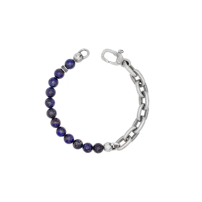 Sterling Silver Half 8mm Lapis Bead and Half Link Bracelet John Varvatos Bracelets Sterling Silver Half 8mm Lapis Bead and Half Link Bracelet John Varvatos Bracelets