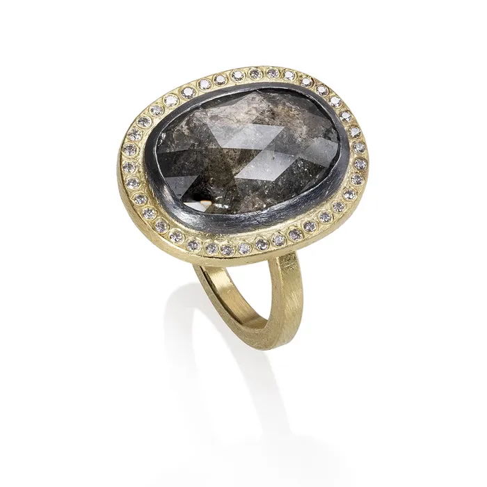 Todd Reed Rings Todd Reed Sterling Silver and 18K Yellow Gold Oval Diamond Ring Halo Todd Reed Rings Todd Reed Sterling Silver and 18K Yellow Gold Oval Diamond Ring Halo