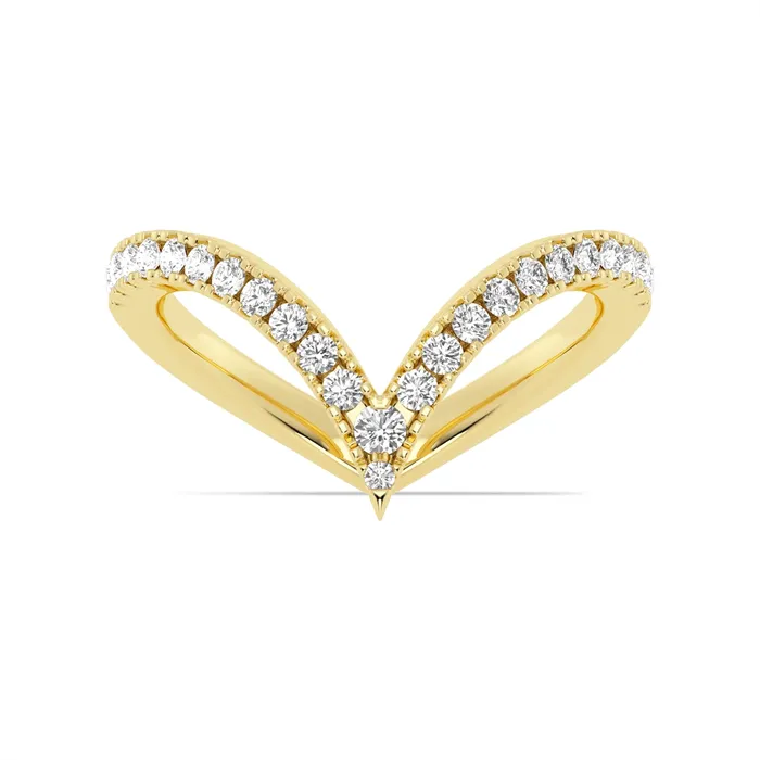 Wedding Bands Rings 14K Yellow Gold Round Diamond V Shape Wrap Band