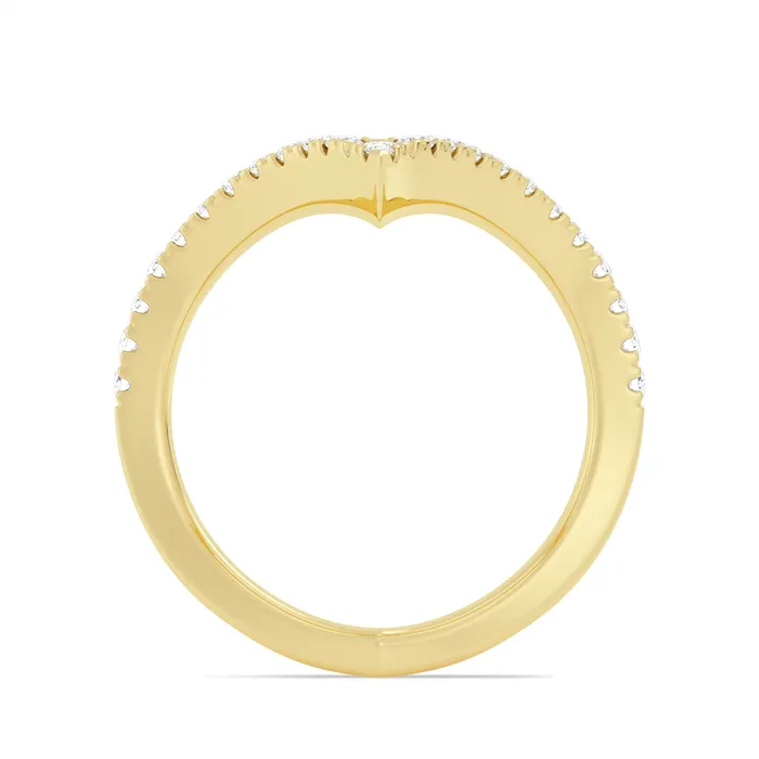 Wedding Bands Rings 14K Yellow Gold Round Diamond V Shape Wrap Band