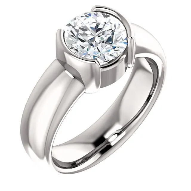 2 Carats Natural Earth Mined Diamond Half Bezel Solitaire Ring White Gold GB Rings 2 Carats Natural Earth Mined Diamond Half Bezel Solitaire Ring White Gold GB Rings