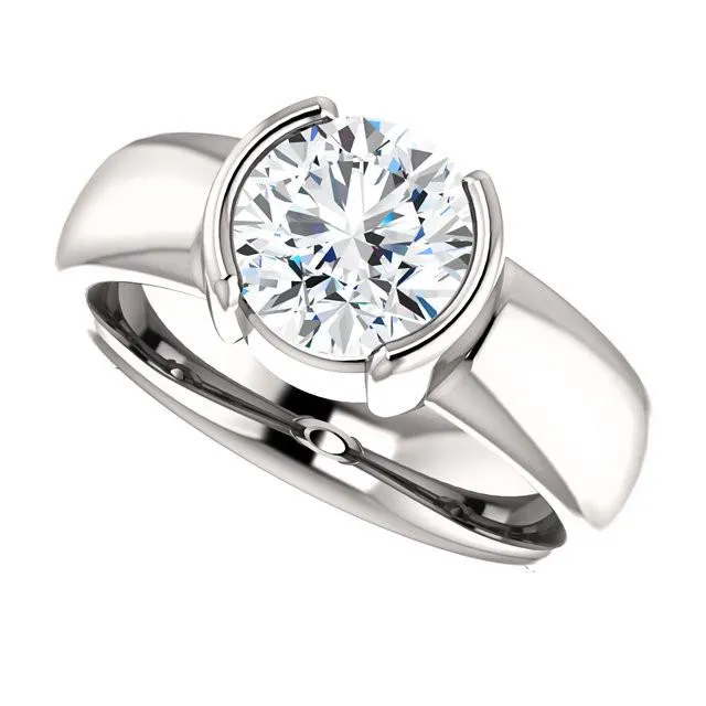 2 Carats Natural Earth Mined Diamond Half Bezel Solitaire Ring White Gold GB Rings 2 Carats Natural Earth Mined Diamond Half Bezel Solitaire Ring White Gold GB Rings