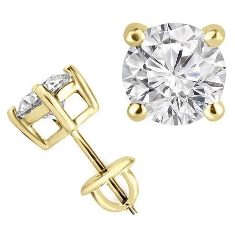 3 Ct Solitaire Round Cut Natural Earth Mined Diamond Stud Earring Yellow Gold GB Earrings 3 Ct Solitaire Round Cut Natural Earth Mined Diamond Stud Earring Yellow Gold GB Earrings