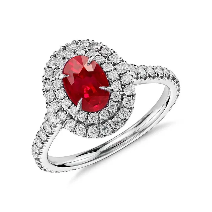 450 Ct Double Halo Ruby And Natural Earth Mined Diamonds Ring Gold White 14K GB Rings 450 Ct Double Halo Ruby And Natural Earth Mined Diamonds Ring Gold White 14K GB Rings