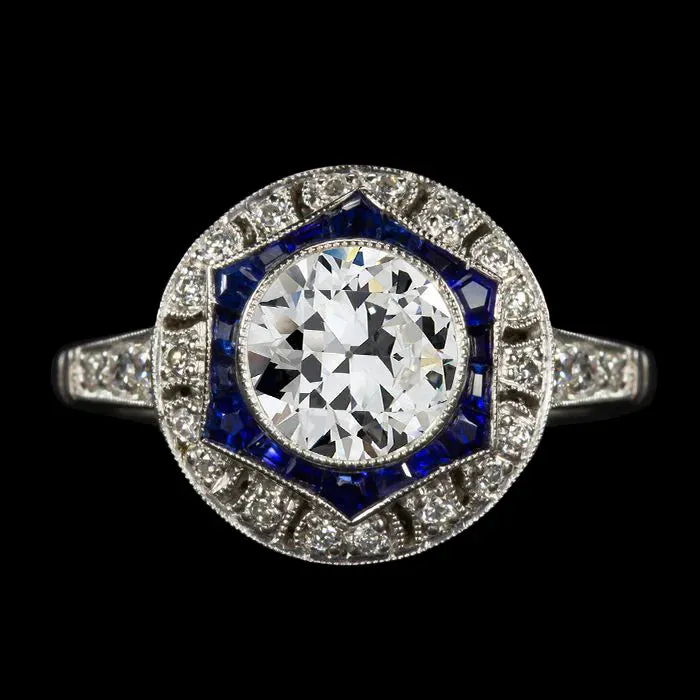 Art Deco Jewelry New Double Halo Ring Old Cut Natural Earth Mined Diamond Ceylon Sapphires HarryChadEntcom Rings Art Deco Jewelry New Double Halo Ring Old Cut Natural Earth Mined Diamond Ceylon Sapphires HarryChadEntcom Rings