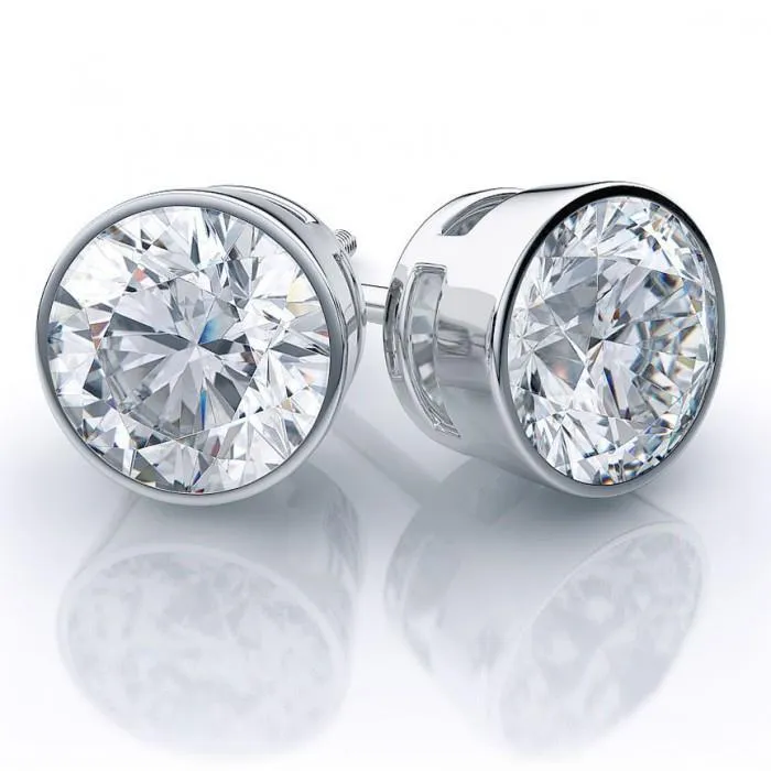 Bezel Set Round Natural Earth Mined Diamond Stud Earring GB Earrings