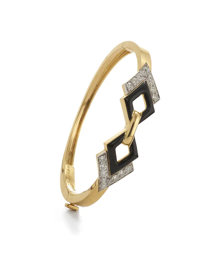 Bracelets David Webb Workshop Double Diamond Bracelet Black Enamel