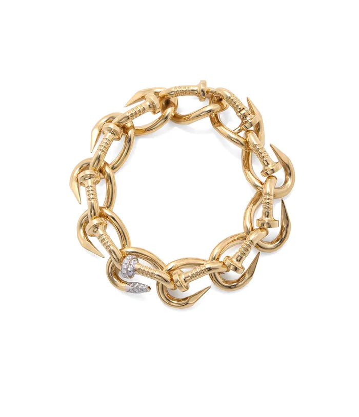Bracelets Diamond Tip Bent Nail Link Bracelet Polished 18K Gold David Webb