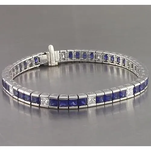 Bracelets GB Blue Sapphire Tennis Bracelet Princess Cut 25 Carats White Gold 14K Bracelets GB Blue Sapphire Tennis Bracelet Princess Cut 25 Carats White Gold 14K