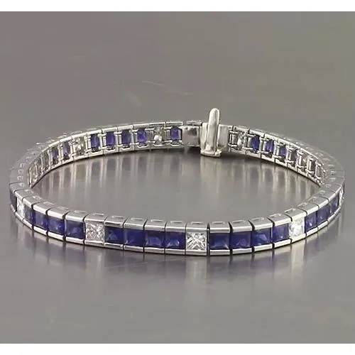 Bracelets GB Blue Sapphire Tennis Bracelet Princess Cut 25 Carats White Gold 14K Bracelets GB Blue Sapphire Tennis Bracelet Princess Cut 25 Carats White Gold 14K