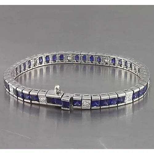 Bracelets GB Blue Sapphire Tennis Bracelet Princess Cut 25 Carats White Gold 14K Bracelets GB Blue Sapphire Tennis Bracelet Princess Cut 25 Carats White Gold 14K