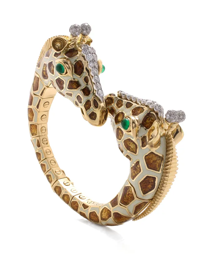 Bracelets Twin Giraffe Bracelet Brown Enamel Emerald David Webb