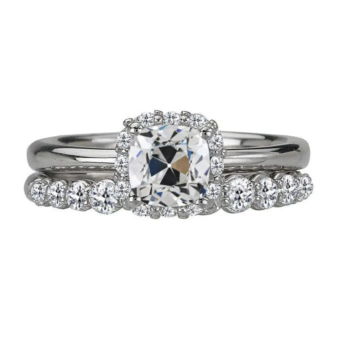 Cushion Old Cut Earth Mined Diamond Engagement Ring Set 3 Carats Gold Jewelry HarryChadEntcom Rings