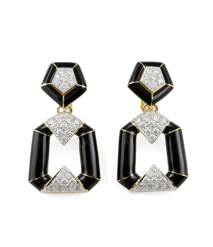 Earrings David Webb Workshop Pentagon Bamboo Earrings Black Enamel