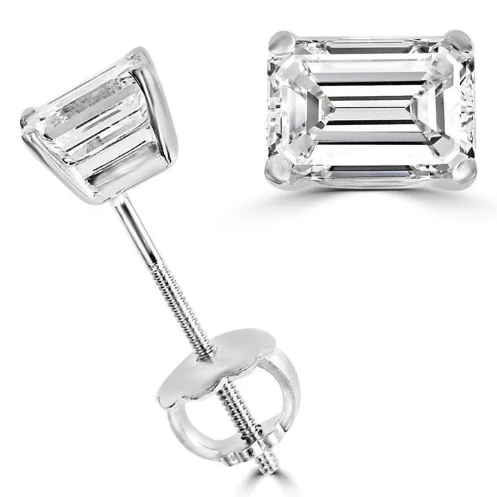 Earrings GB 2 Carats Emerald Cut Natural Earth Mined Diamond Stud Earring Pair White Gold 14K Earrings GB 2 Carats Emerald Cut Natural Earth Mined Diamond Stud Earring Pair White Gold 14K